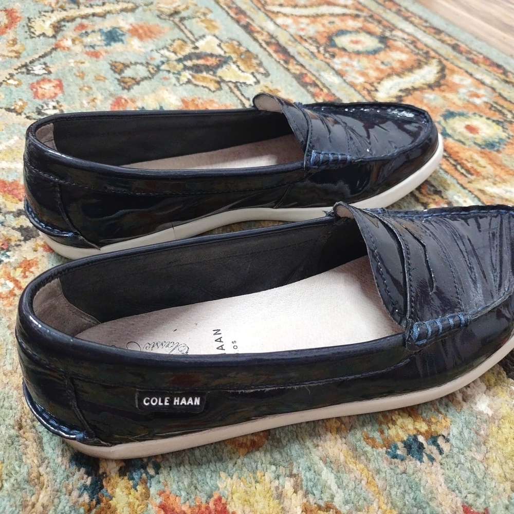 Cole Haan Pinch Maine Classic Loafers Women's Black Wet Shiny Leather Shoes Sz 9 - Picture 7 of 8